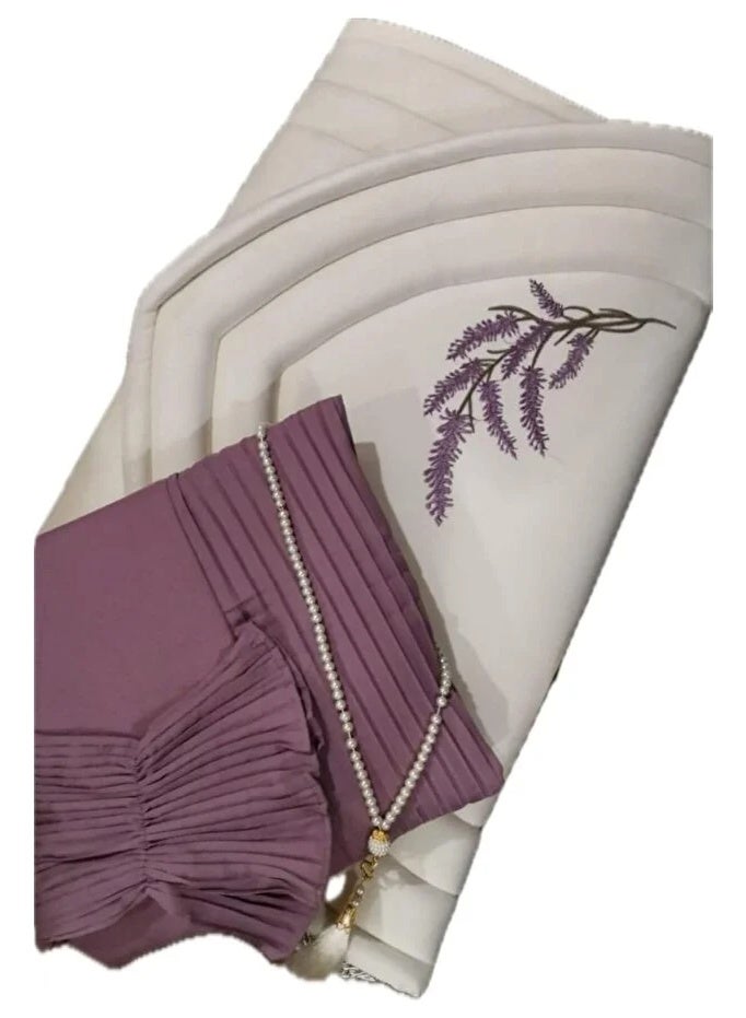 سجادة صلاة طقم سجاداسفنج مبطن مطرز مع شرشف صلاة مرد خامة بارده ممتازة مع غلاف مصحف